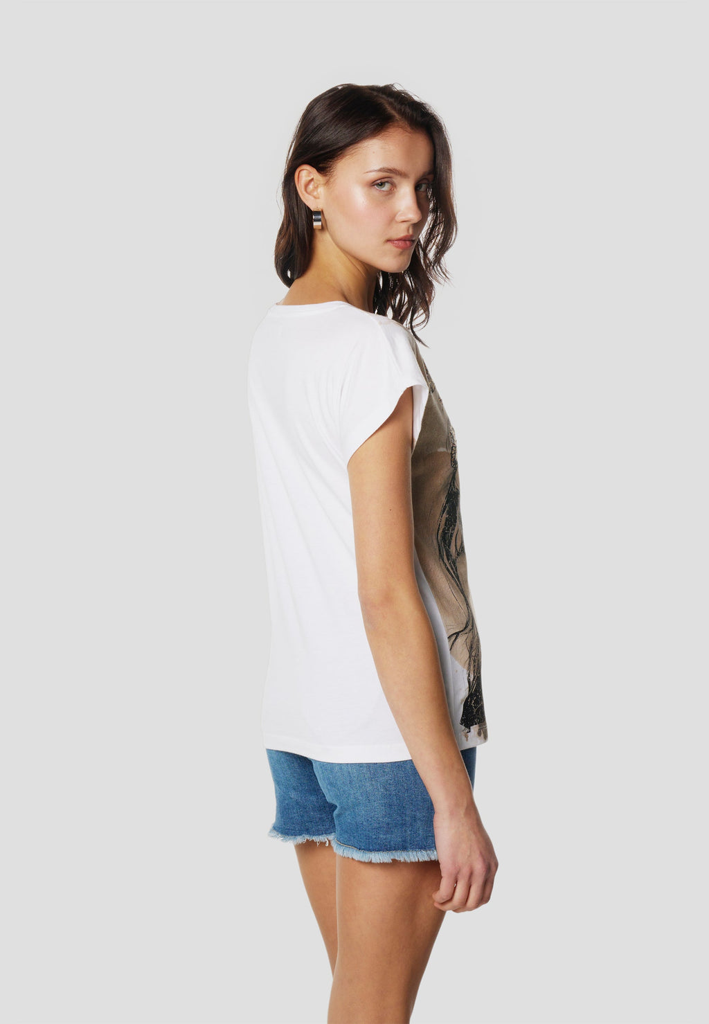 Camiseta Mujer Manga Corta Estampado Artístico – Koroshi Blanca