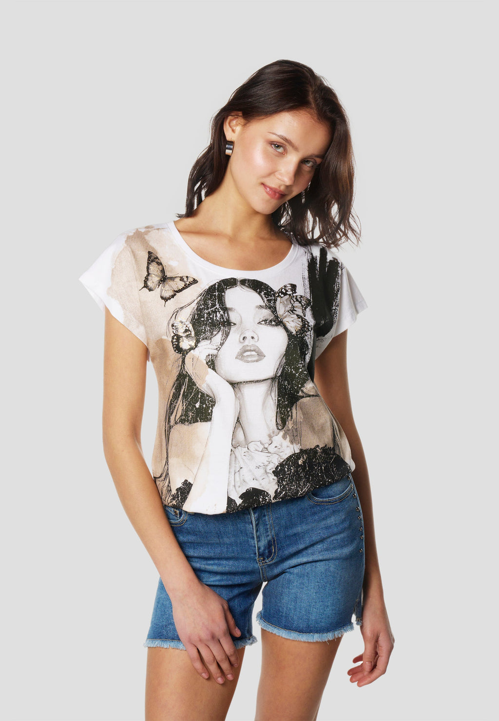 Camiseta Mujer Manga Corta Estampado Artístico – Koroshi Blanca
