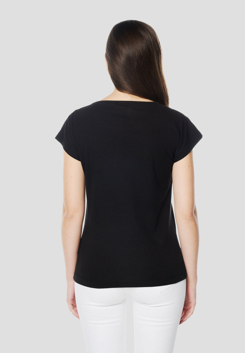 Camiseta Mujer Manga Corta Bordado Floral con Pedrería – Koroshi Negra