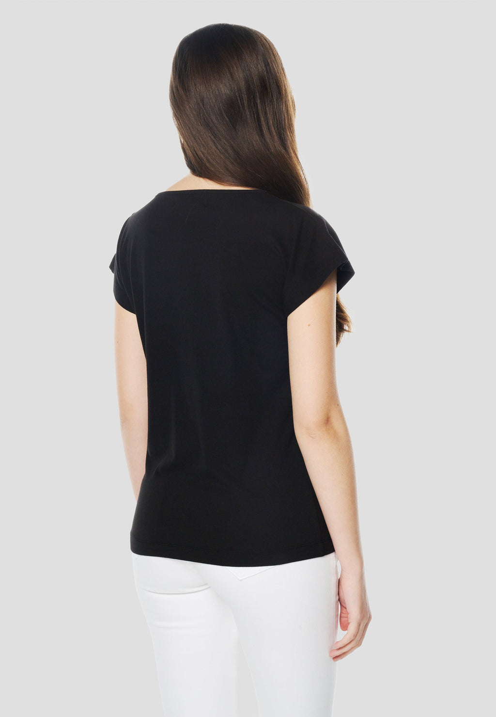 Camiseta Mujer Manga Corta Bordado Floral con Pedrería – Koroshi Negra