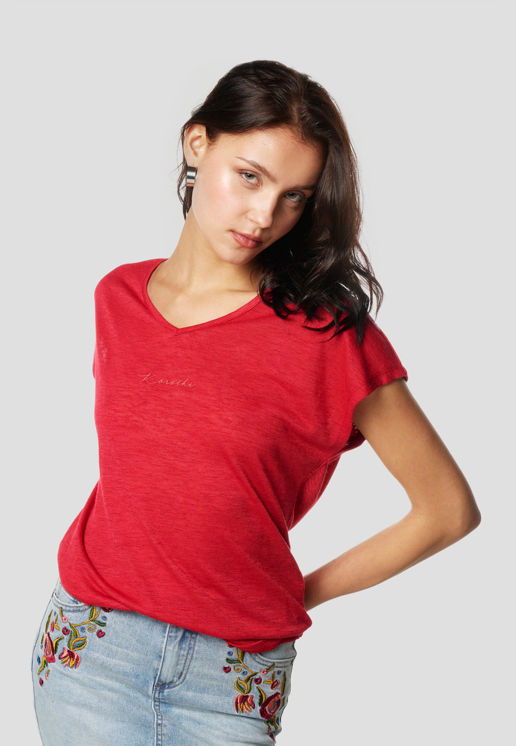 Camiseta Mujer Manga Corta Brillos con Logo – Koroshi 2612TP29