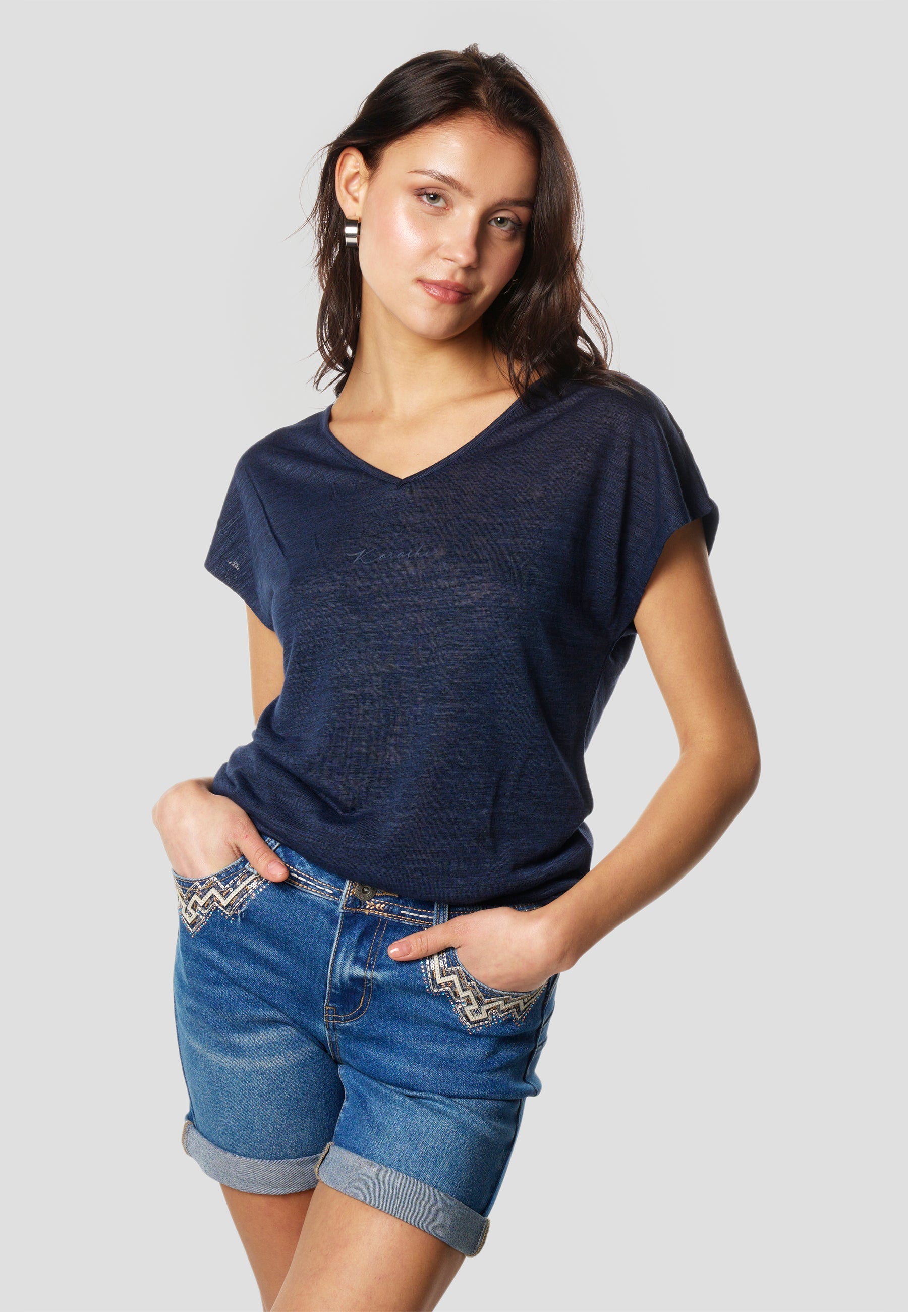 Camiseta Mujer Manga Corta Brillos con Logo – Koroshi 2612TP29