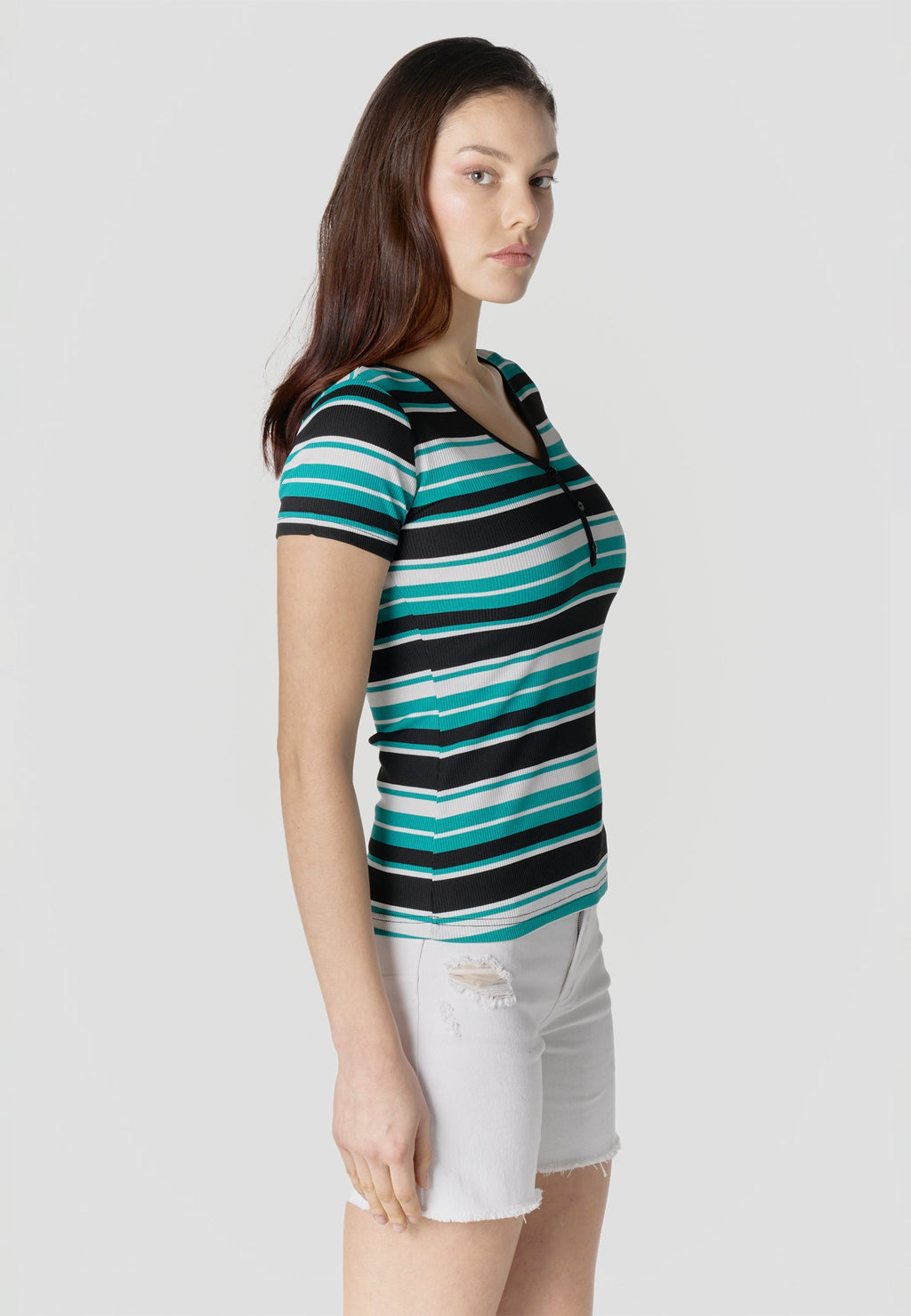 Camiseta Mujer Manga Corta Canalé a Rayas – Koroshi Multicolor
