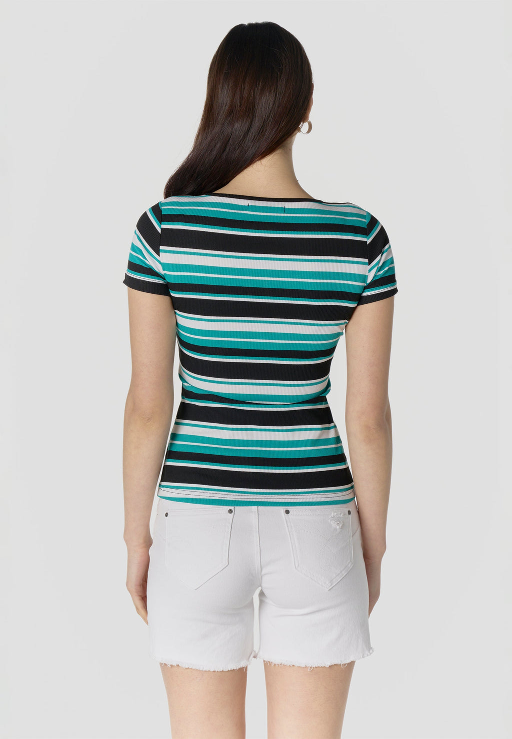 Camiseta Mujer Manga Corta Canalé a Rayas – Koroshi Multicolor