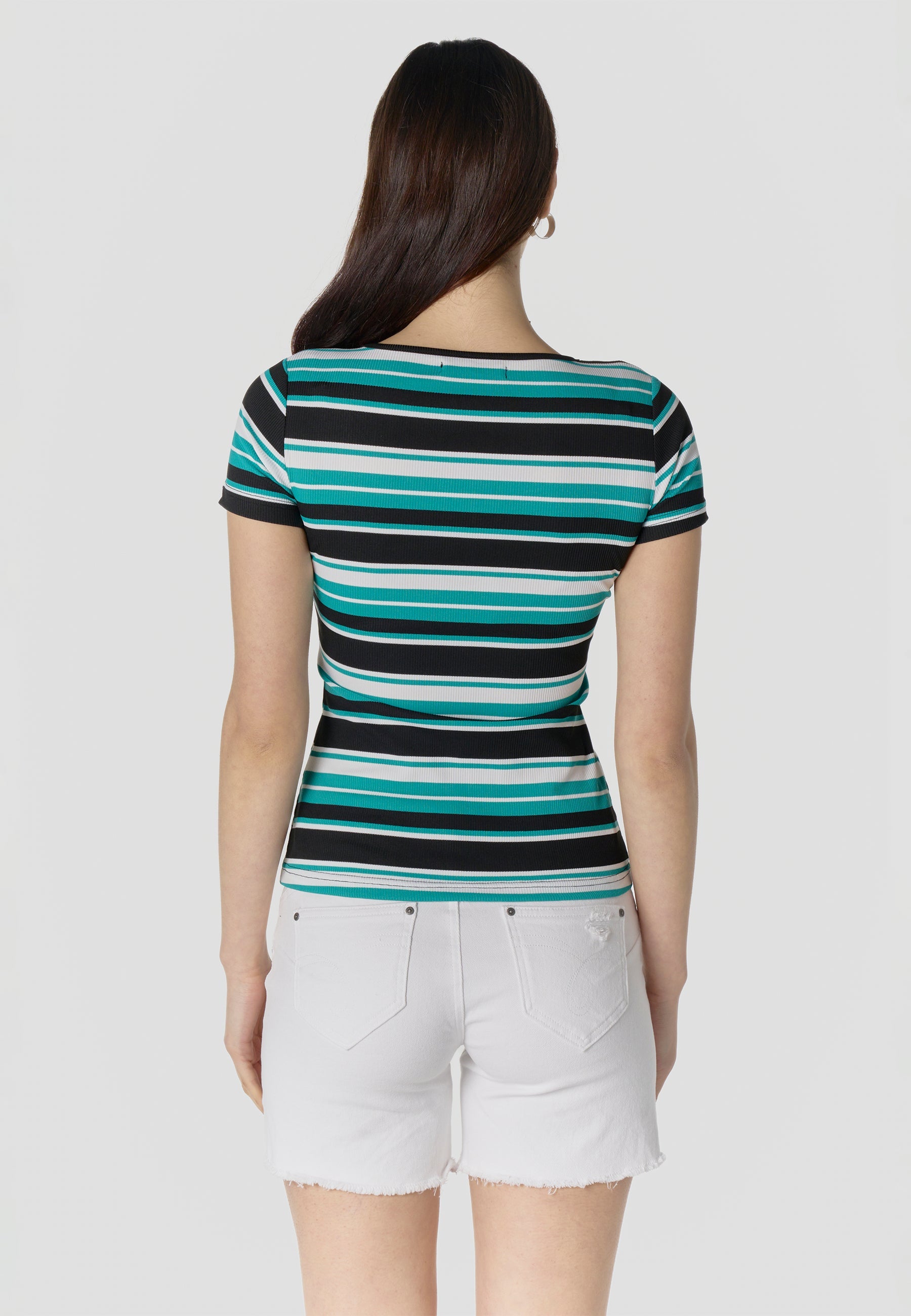 Camiseta Mujer Manga Corta Canalé a Rayas – Koroshi Multicolor