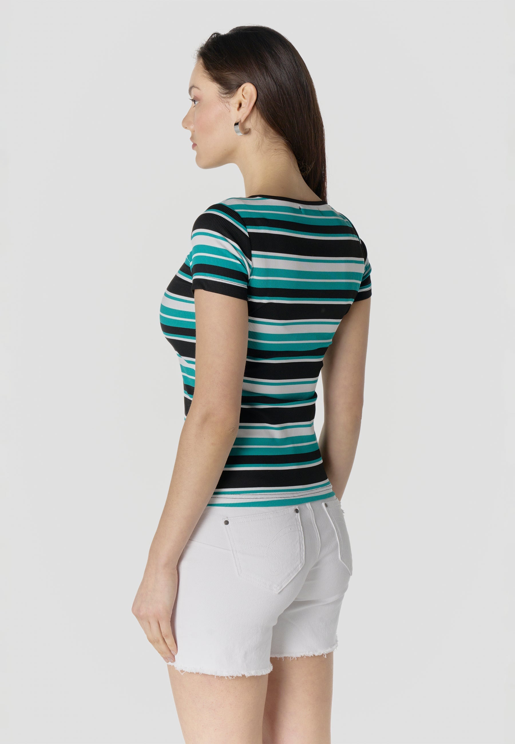 Camiseta Mujer Manga Corta Canalé a Rayas – Koroshi Multicolor