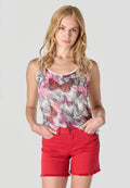 Camiseta Mujer Tirantes Estampada con Lentejuelas – Koroshi Fucsia