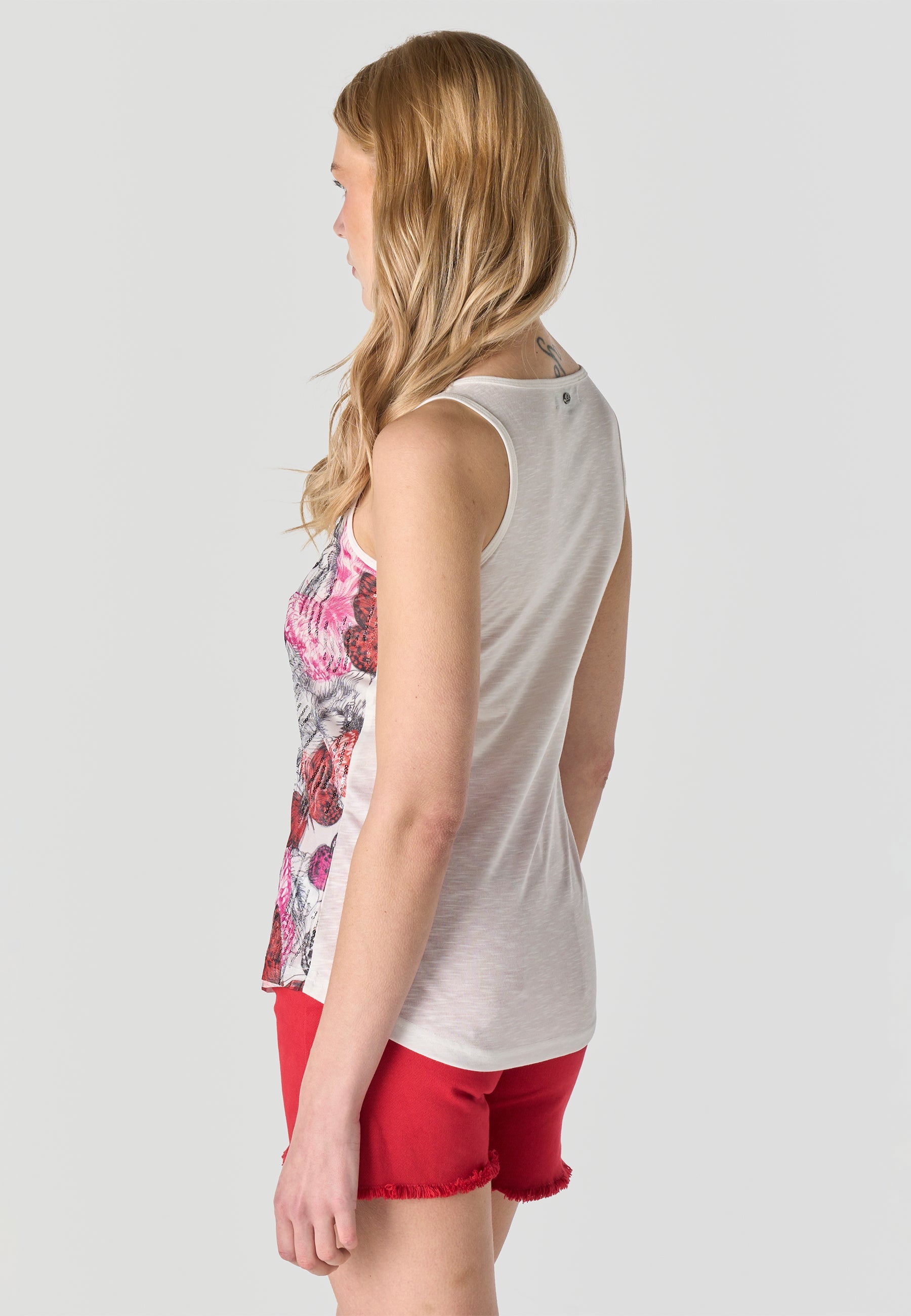 Camiseta Mujer Tirantes Estampada con Lentejuelas – Koroshi Fucsia
