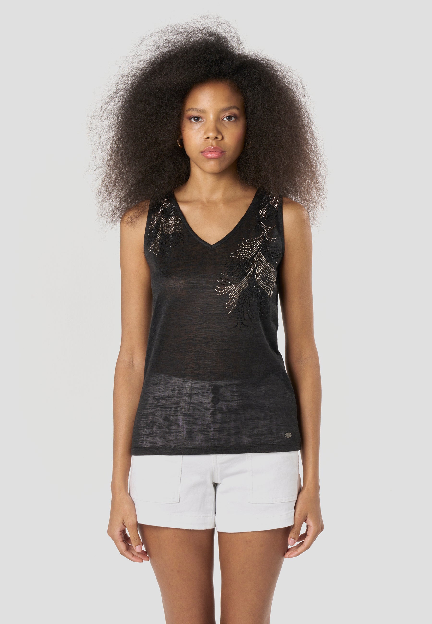 Camiseta Mujer Tirantes Brillos – Koroshi Negra
