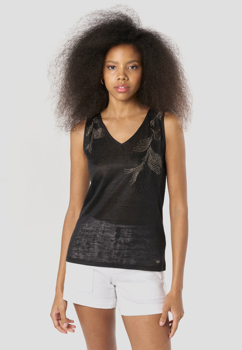Camiseta Mujer Tirantes Brillos – Koroshi Negra