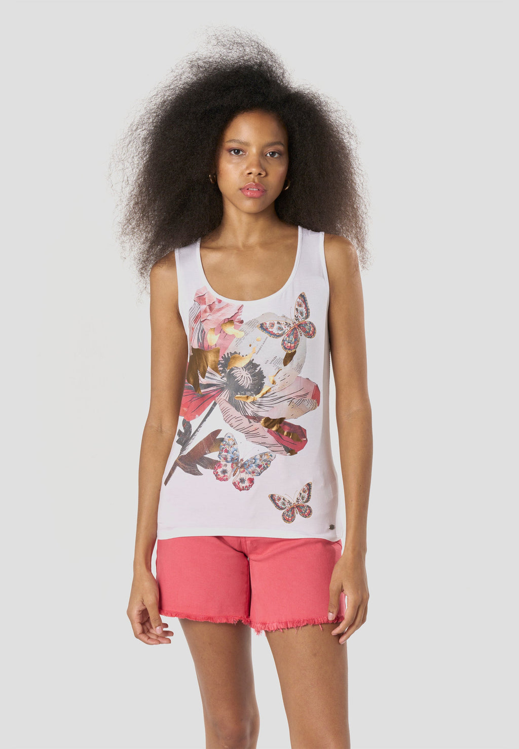 Camiseta Mujer Tirantes Estampada – Koroshi Blanca