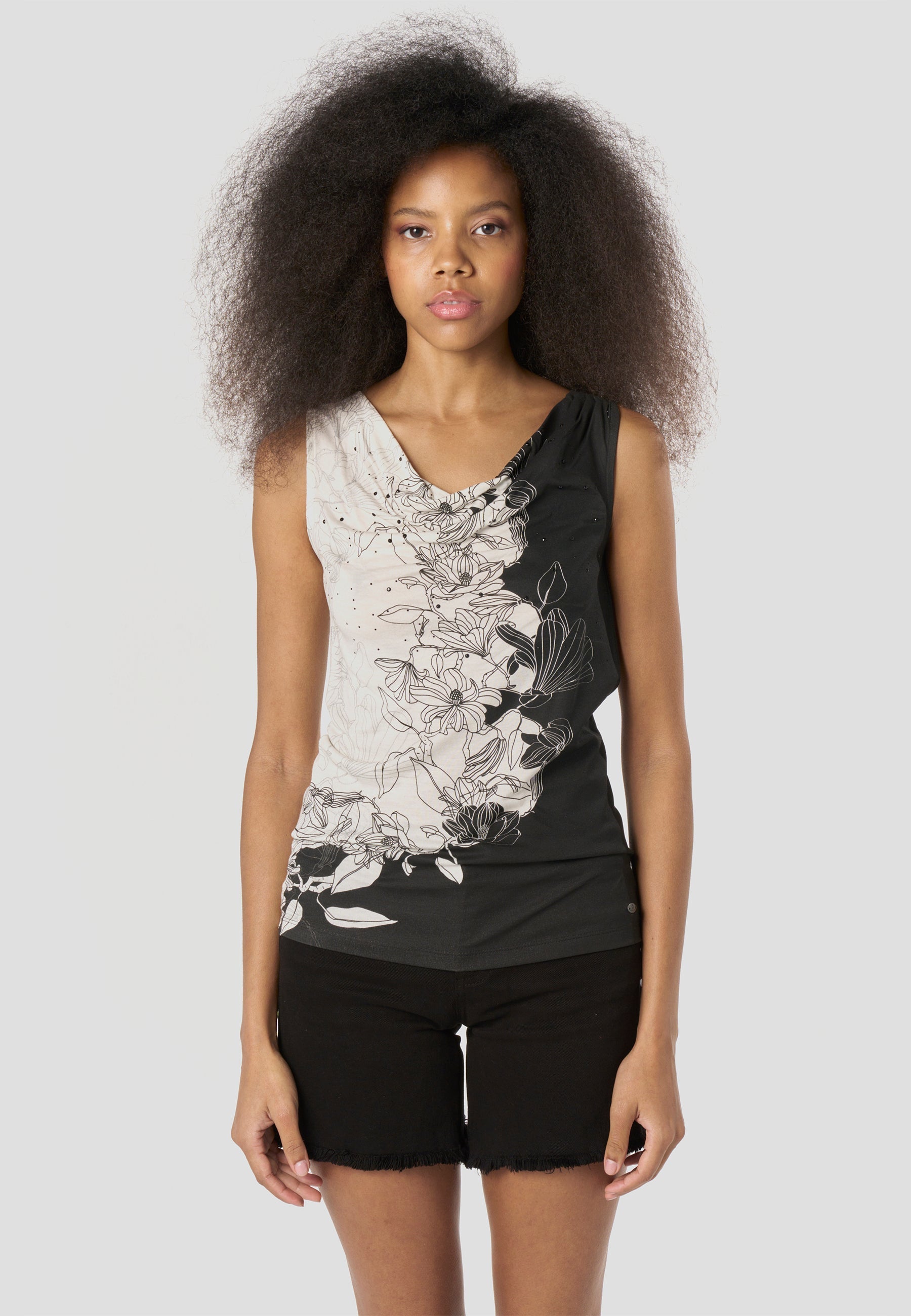 Top Mujer Tirantes Escote Drapeado – Koroshi Negro