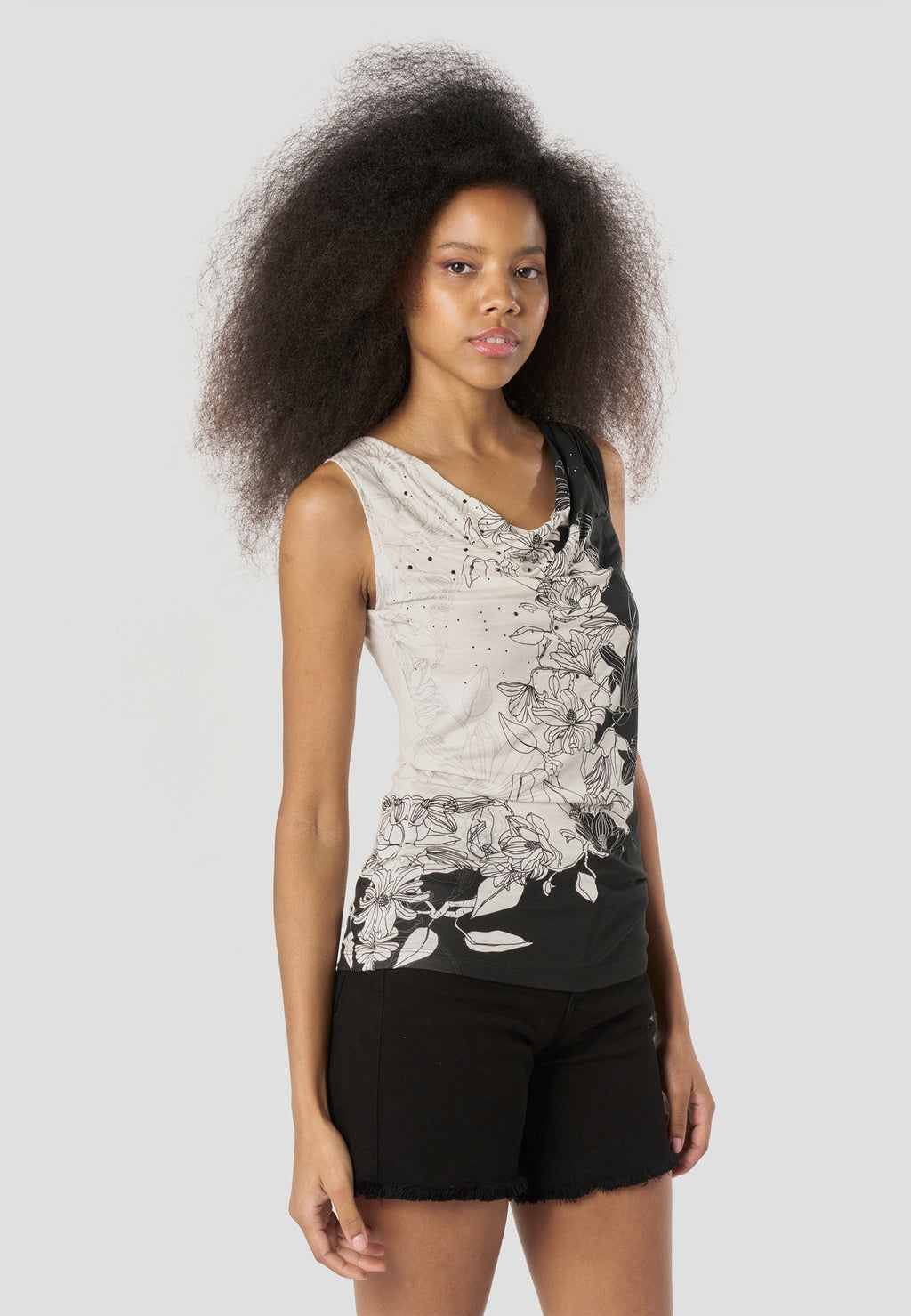 Top Mujer Tirantes Escote Drapeado – Koroshi Negro