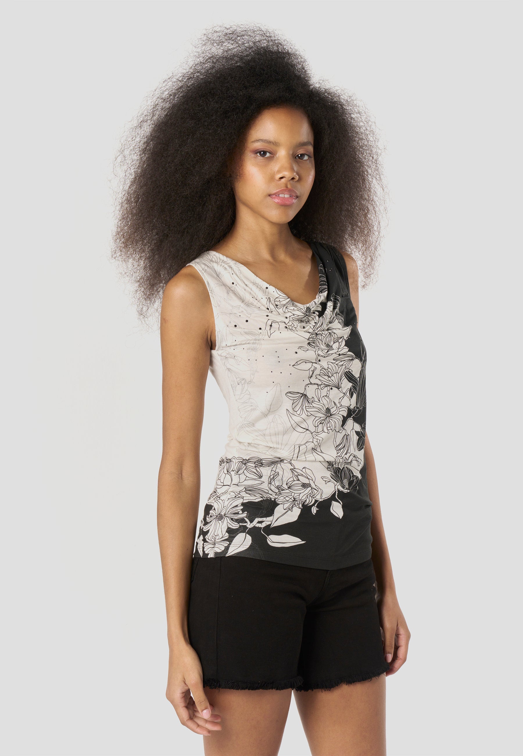 Top Mujer Tirantes Escote Drapeado – Koroshi Negro