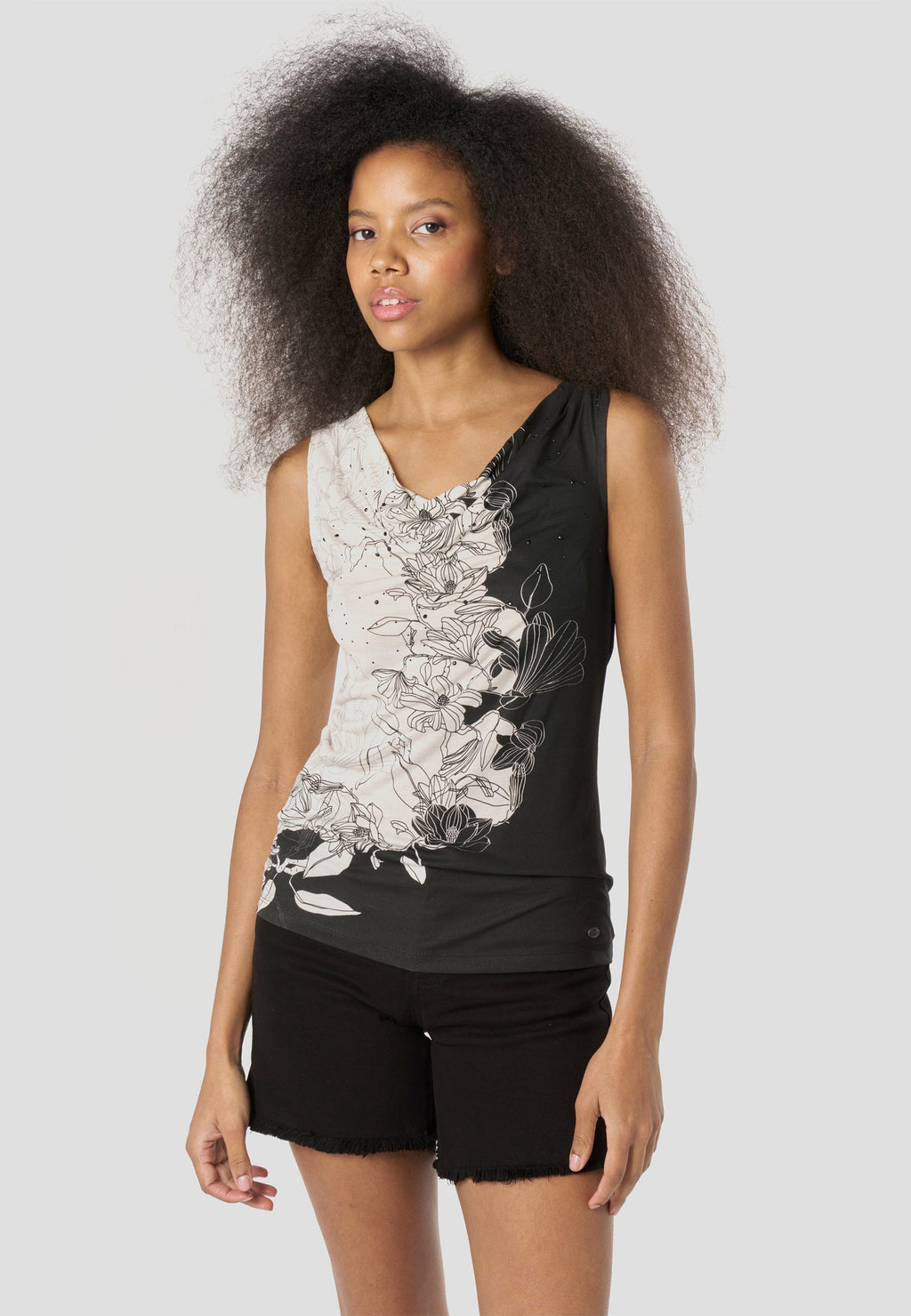Top Mujer Tirantes Escote Drapeado – Koroshi Negro