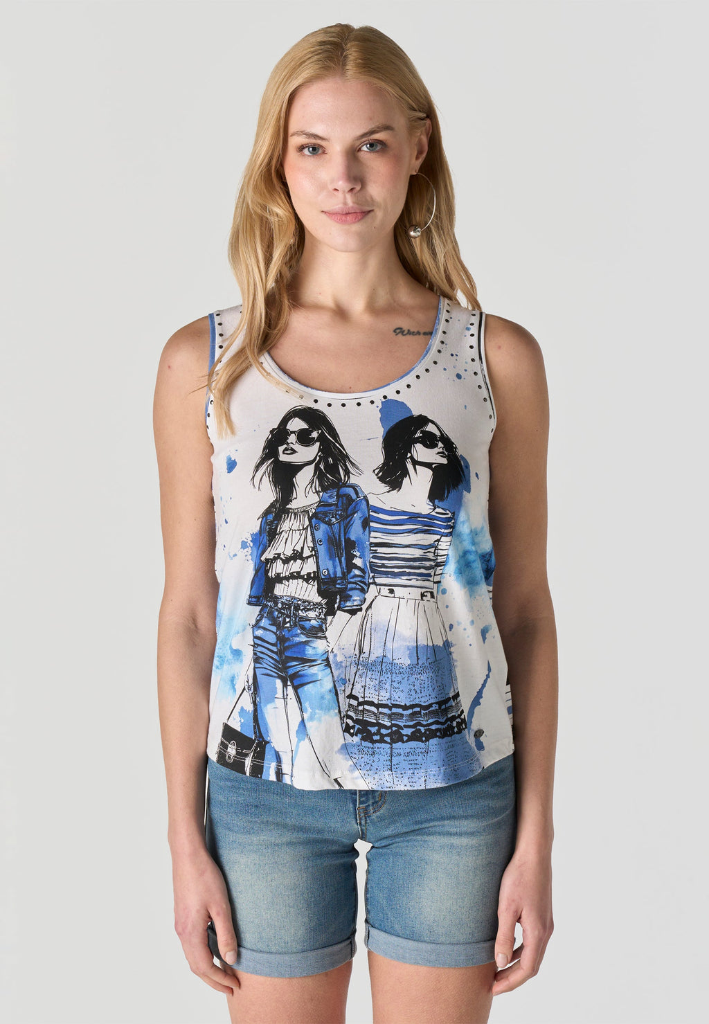 Camiseta Mujer Tirantes Estampada – Koroshi Azul