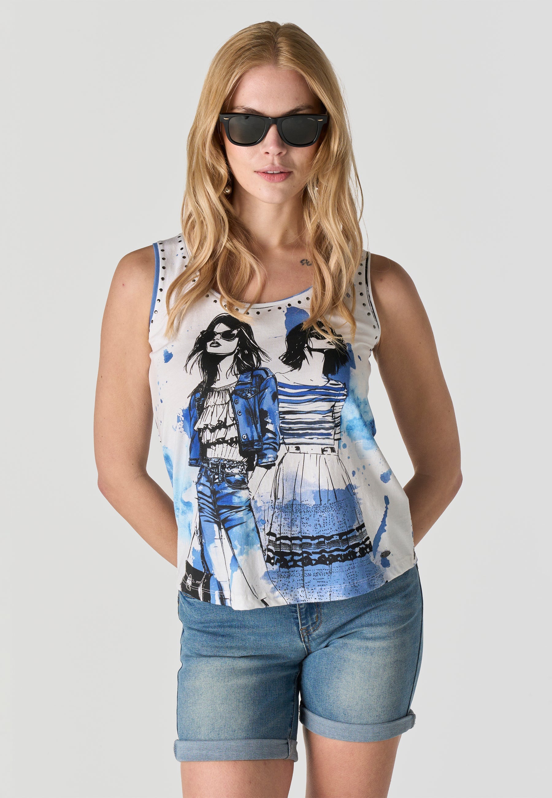 Camiseta Mujer Tirantes Estampada – Koroshi Azul