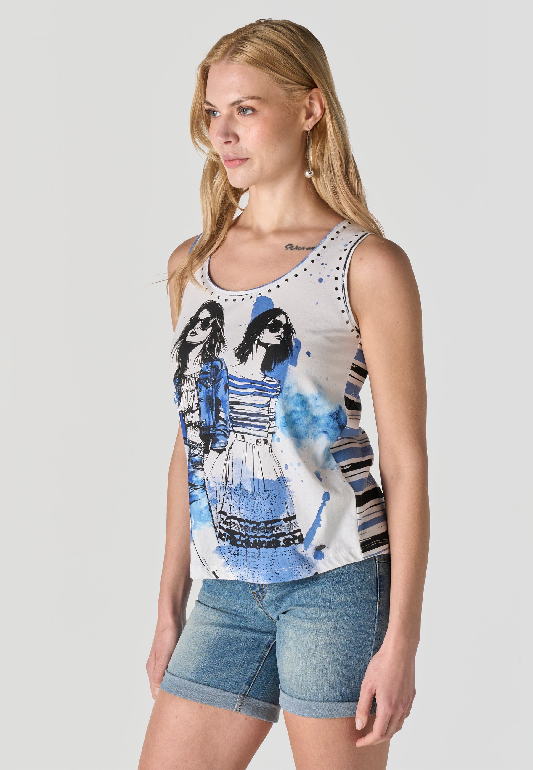 Camiseta Mujer Tirantes Estampada – Koroshi Azul