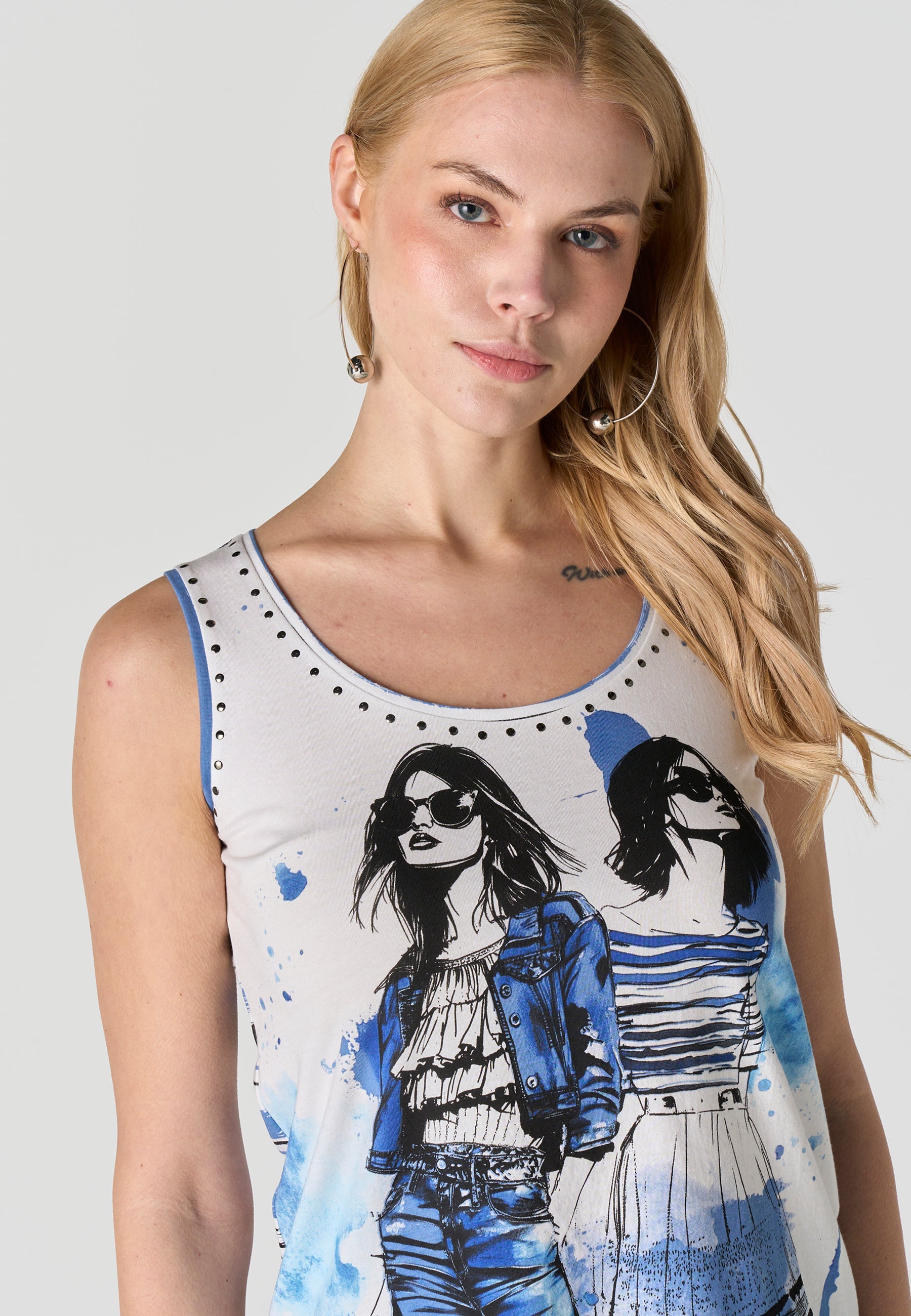 Camiseta Mujer Tirantes Estampada – Koroshi Azul