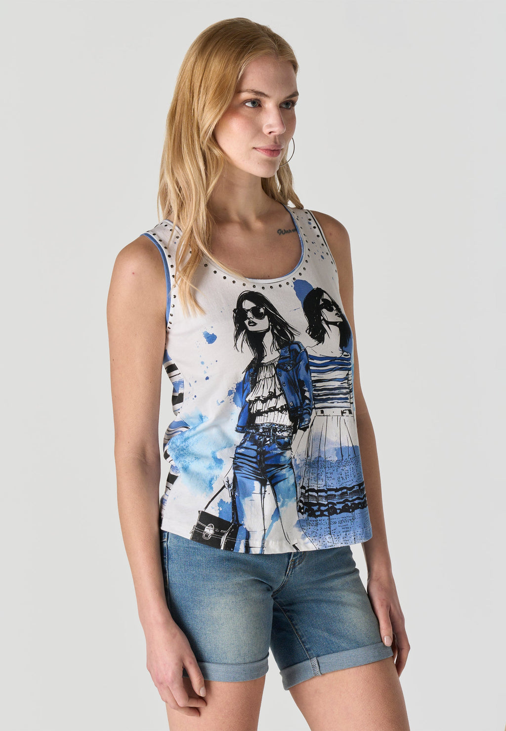 Camiseta Mujer Tirantes Estampada – Koroshi Azul
