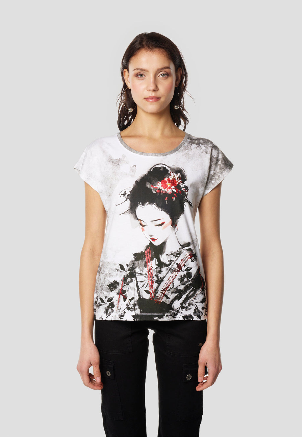 Camiseta Mujer Manga Corta Estampado Geisha – Koroshi Blanca