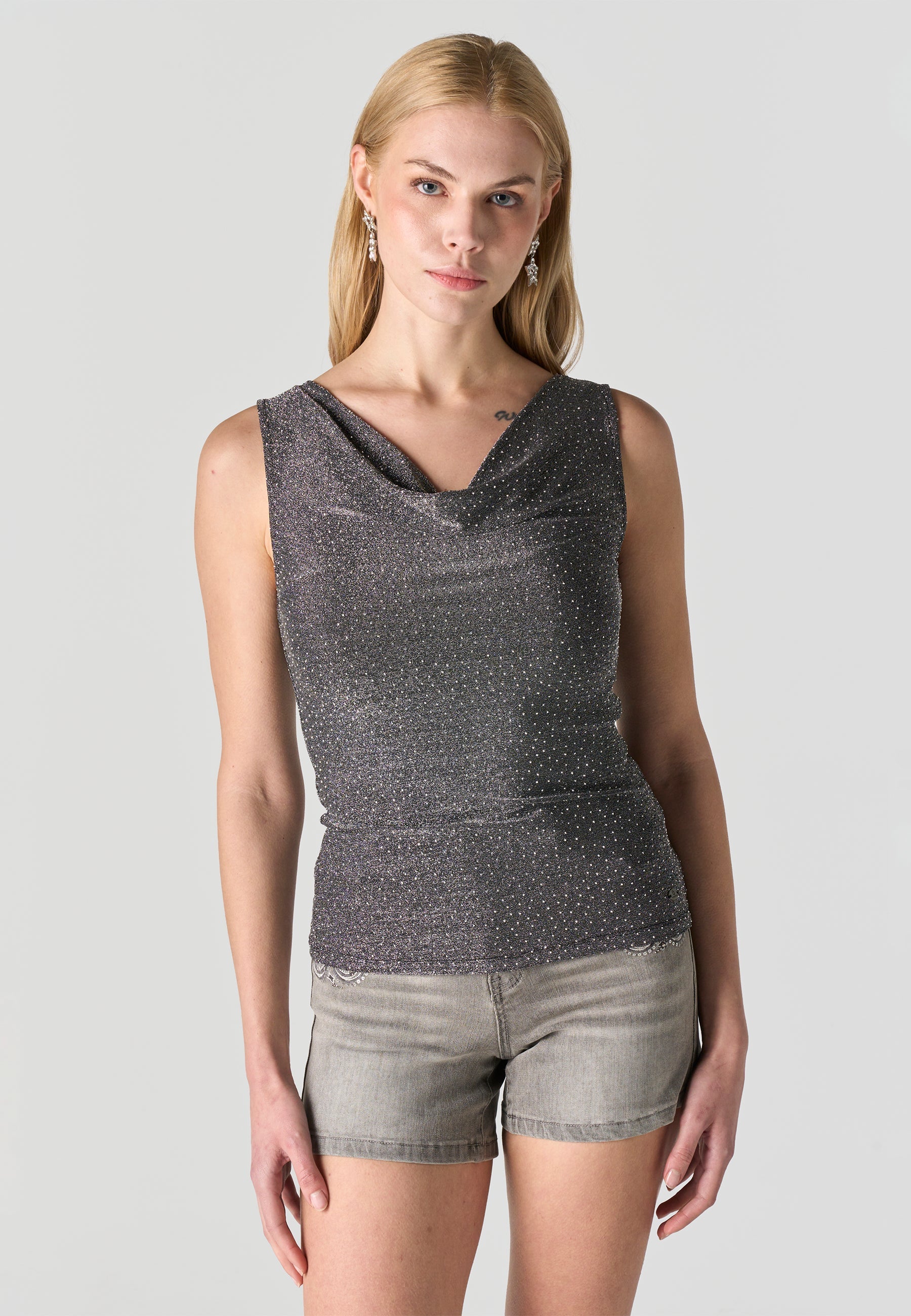 Camiseta Mujer Tirantes Brillos – Koroshi Gris