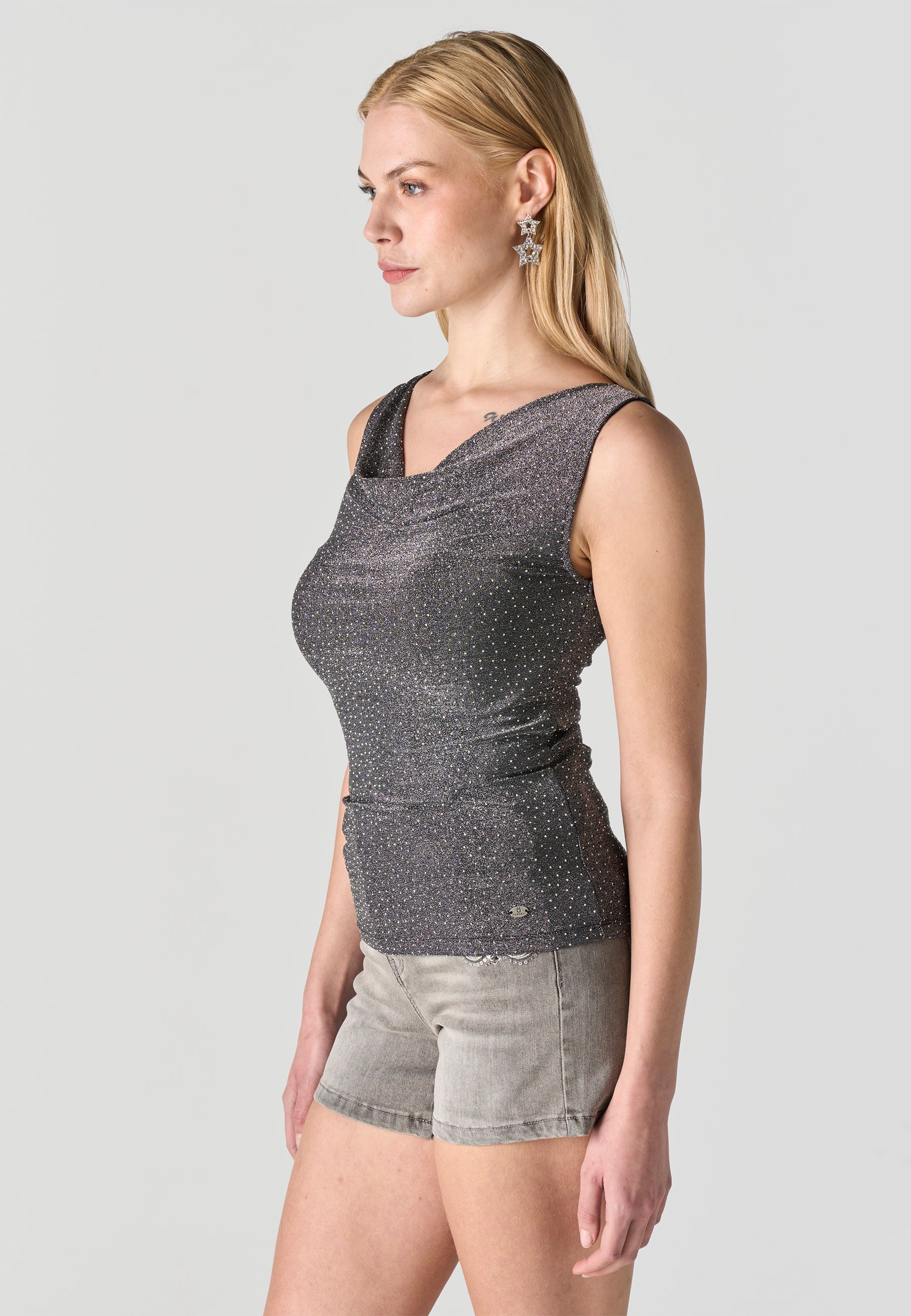 Camiseta Mujer Tirantes Brillos – Koroshi Gris