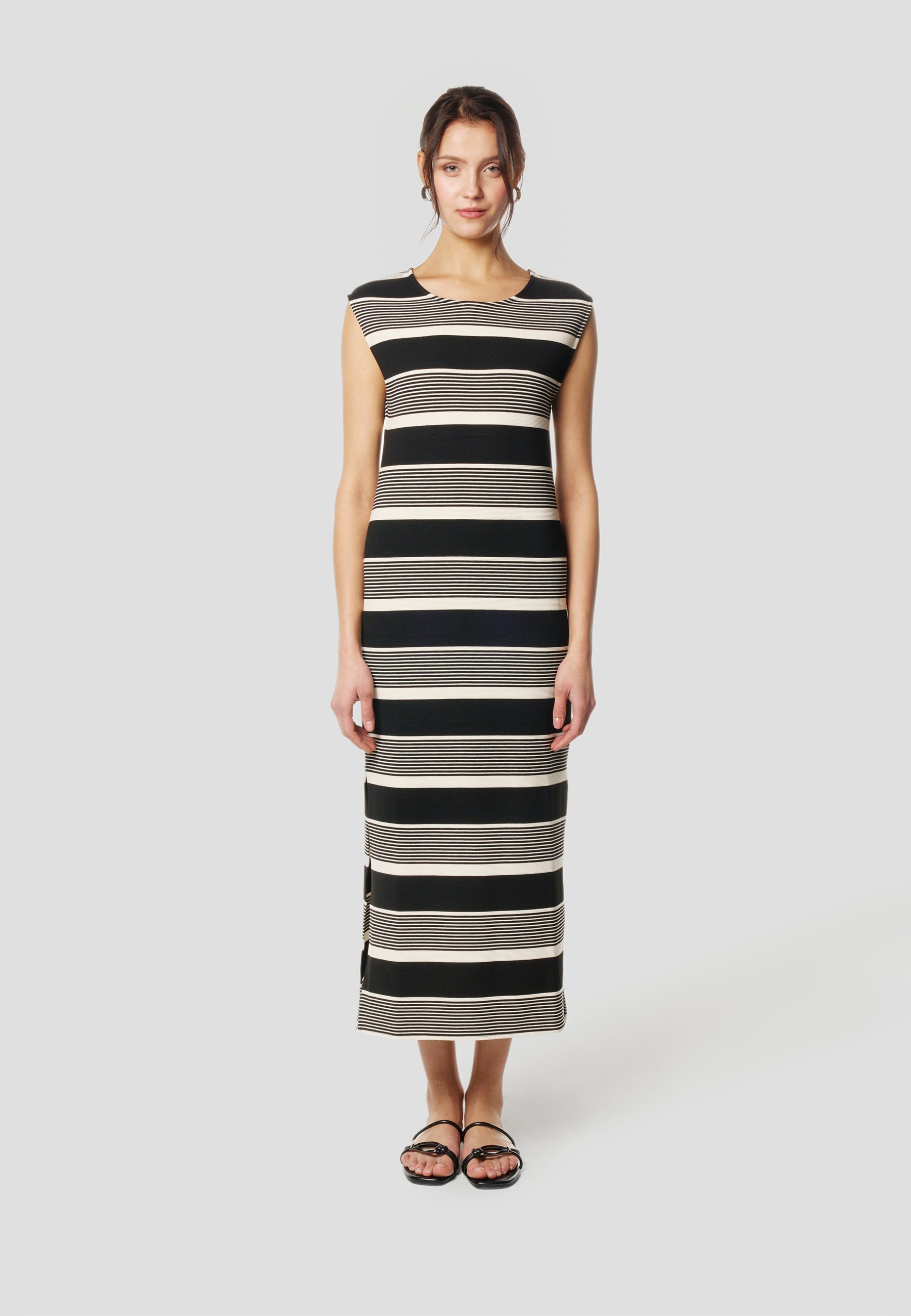 Vestido Mujer Largo Punto a Rayas – Koroshi Negro