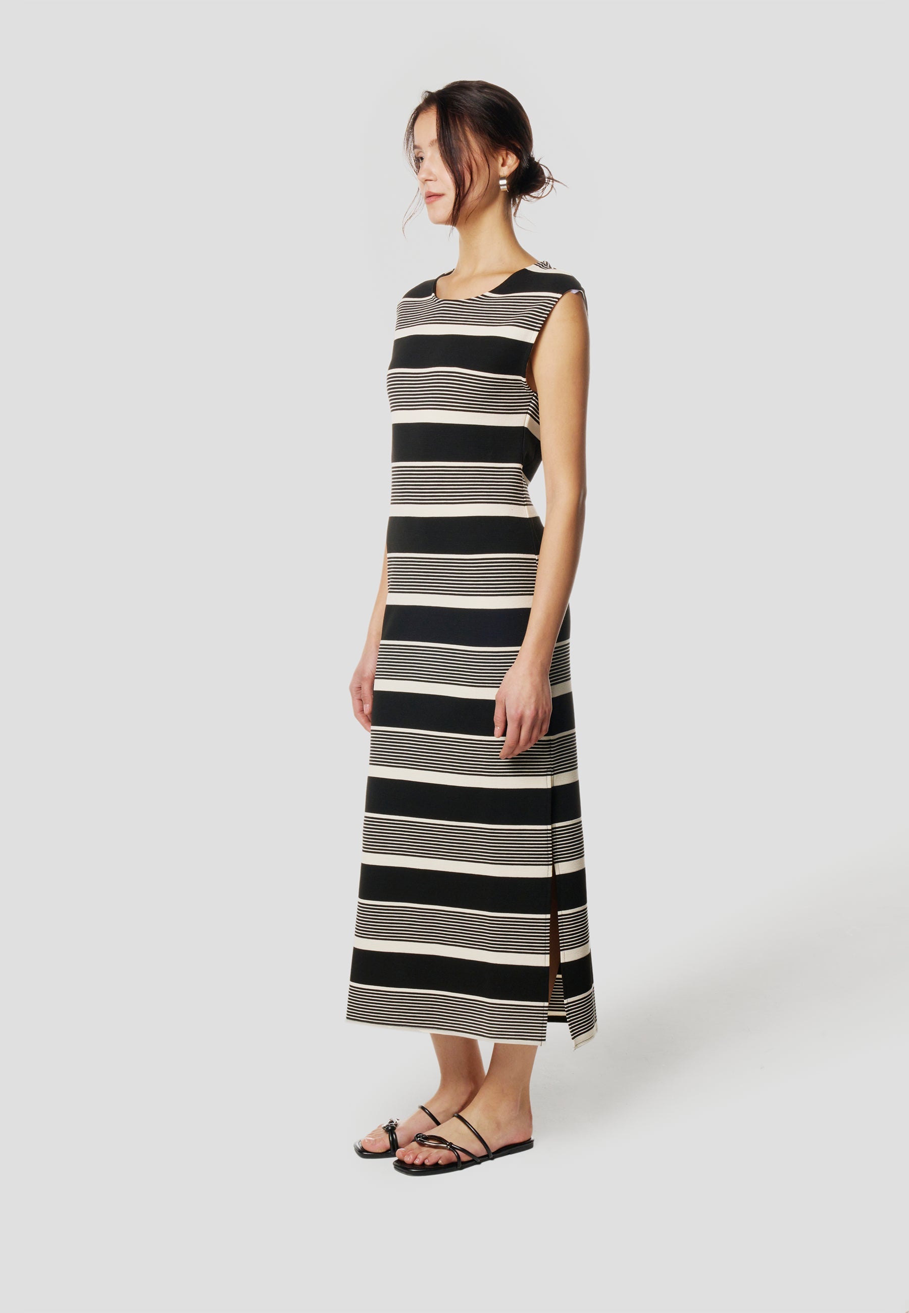 Vestido Mujer Largo Punto a Rayas – Koroshi Negro