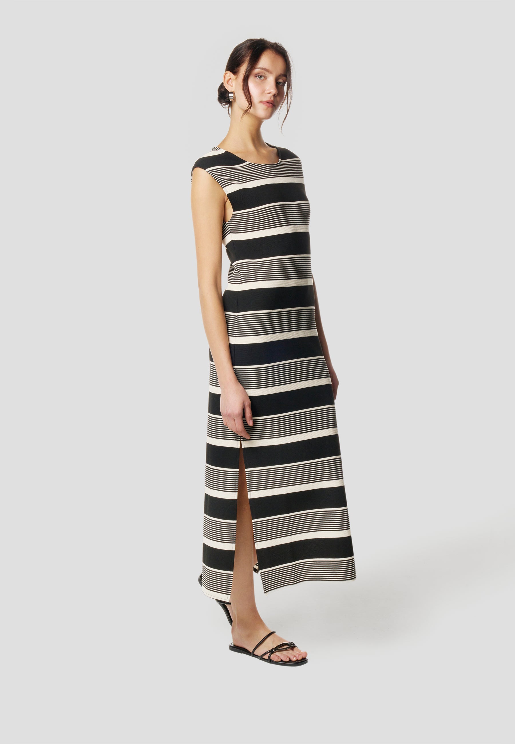 Vestido Mujer Largo Punto a Rayas – Koroshi Negro