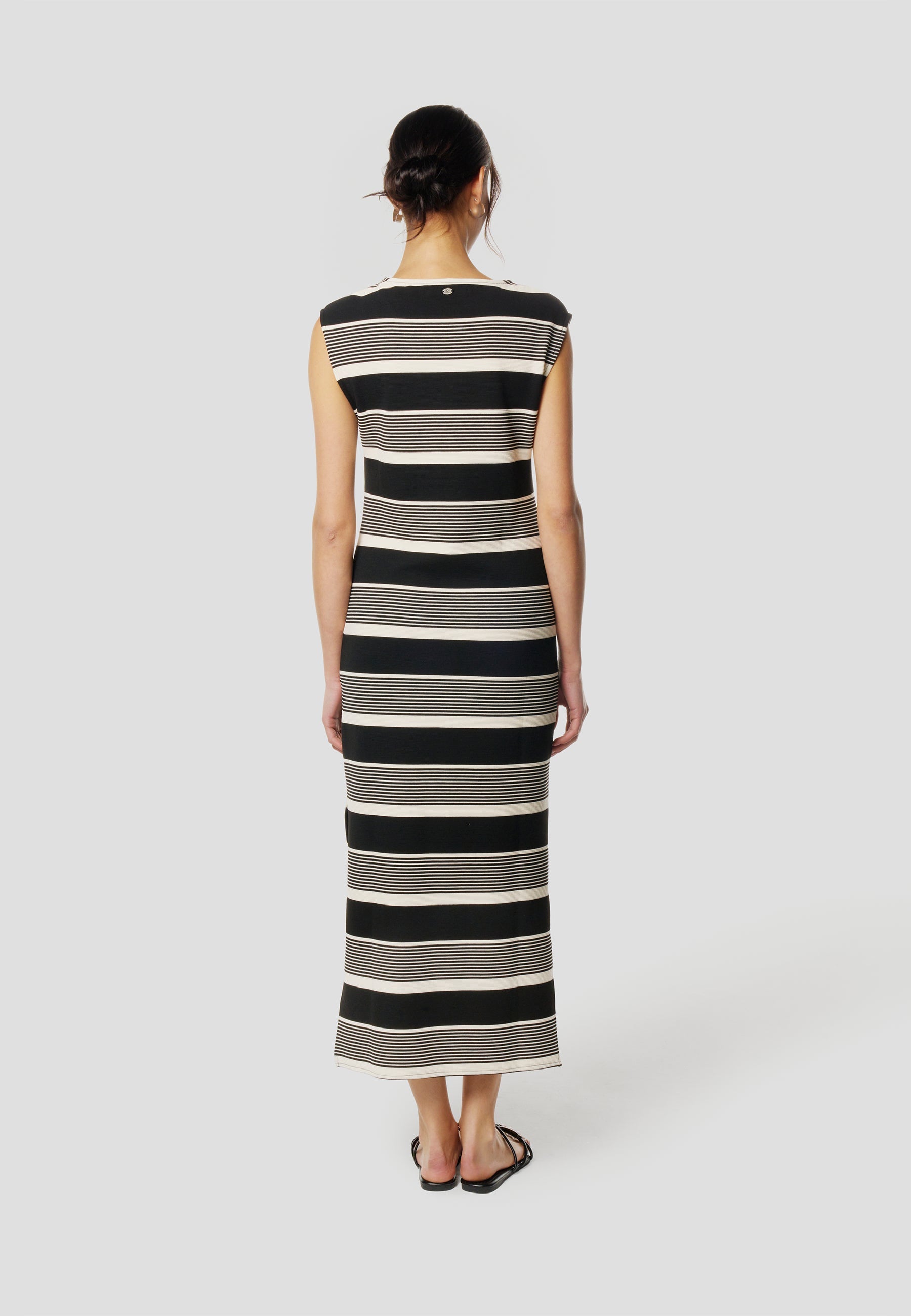Vestido Mujer Largo Punto a Rayas – Koroshi Negro