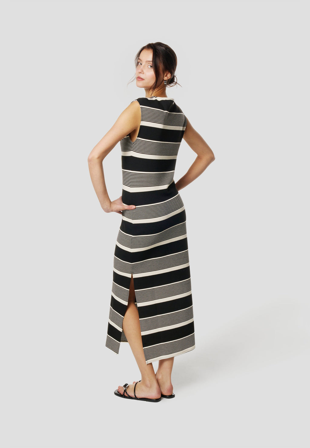 Vestido Mujer Largo Punto a Rayas – Koroshi Negro