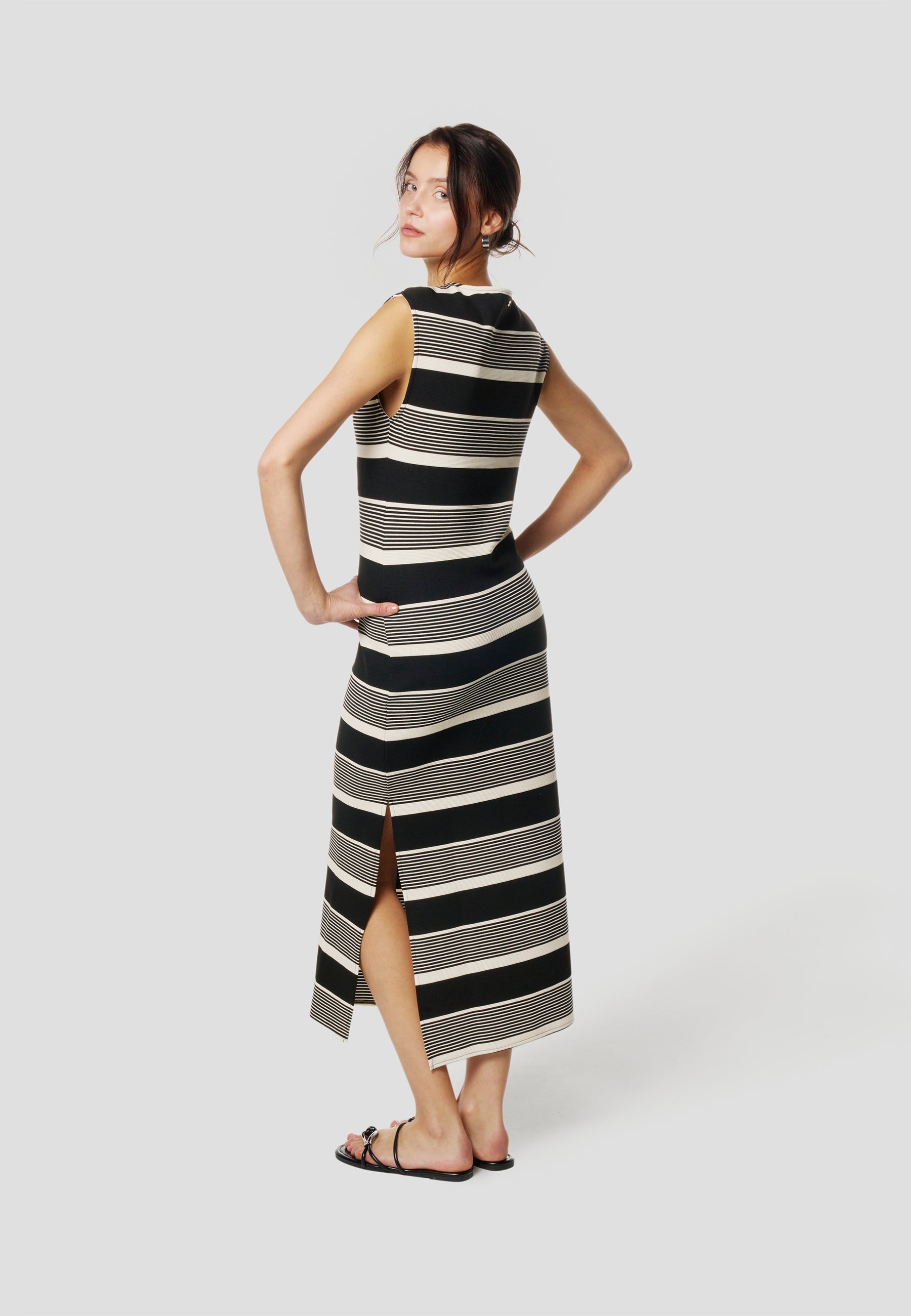 Vestido Mujer Largo Punto a Rayas – Koroshi Negro