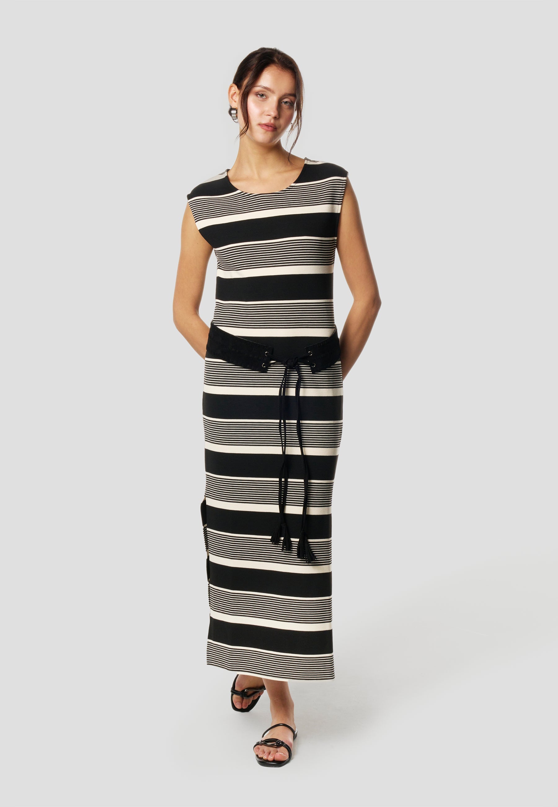 Vestido Mujer Largo Punto a Rayas – Koroshi Negro
