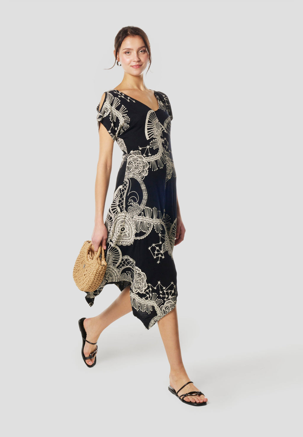 Vestido Corto Negro Mujer Estampado Mandala – Koröshi