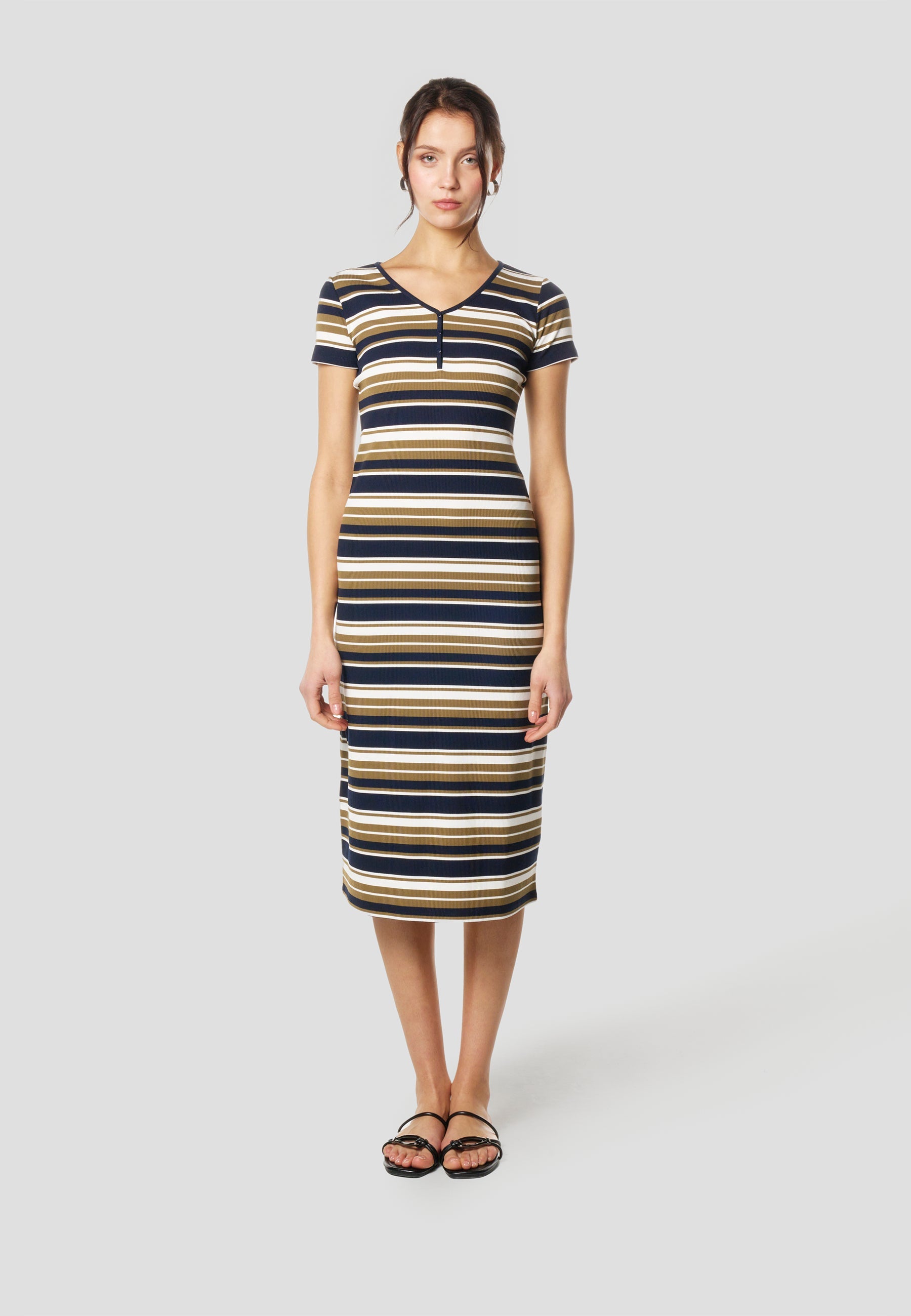 Vestido Midi Mujer Rayas Manga Corta – Koroshi Multicolor
