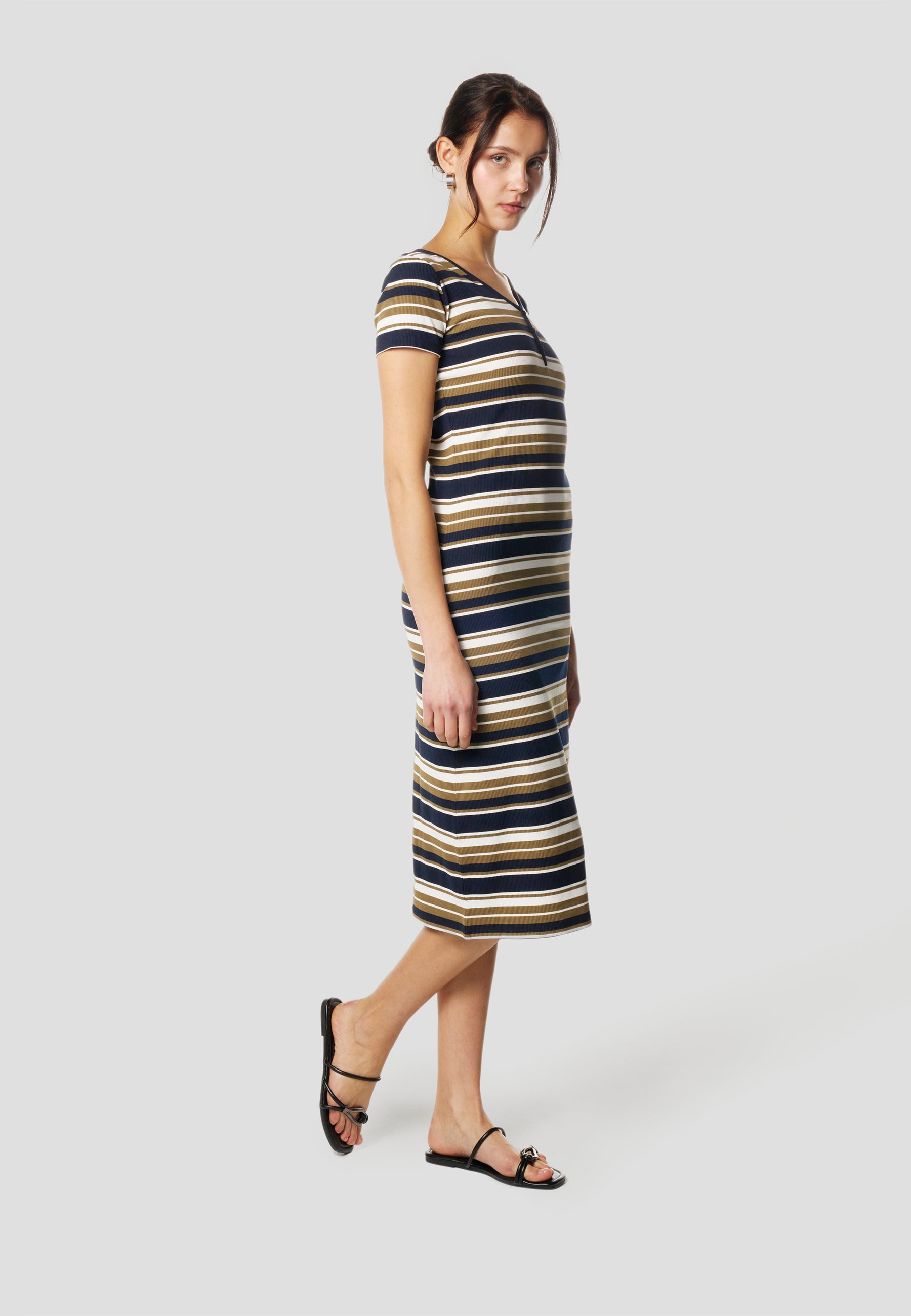 Vestido Midi Mujer Rayas Manga Corta – Koroshi Multicolor