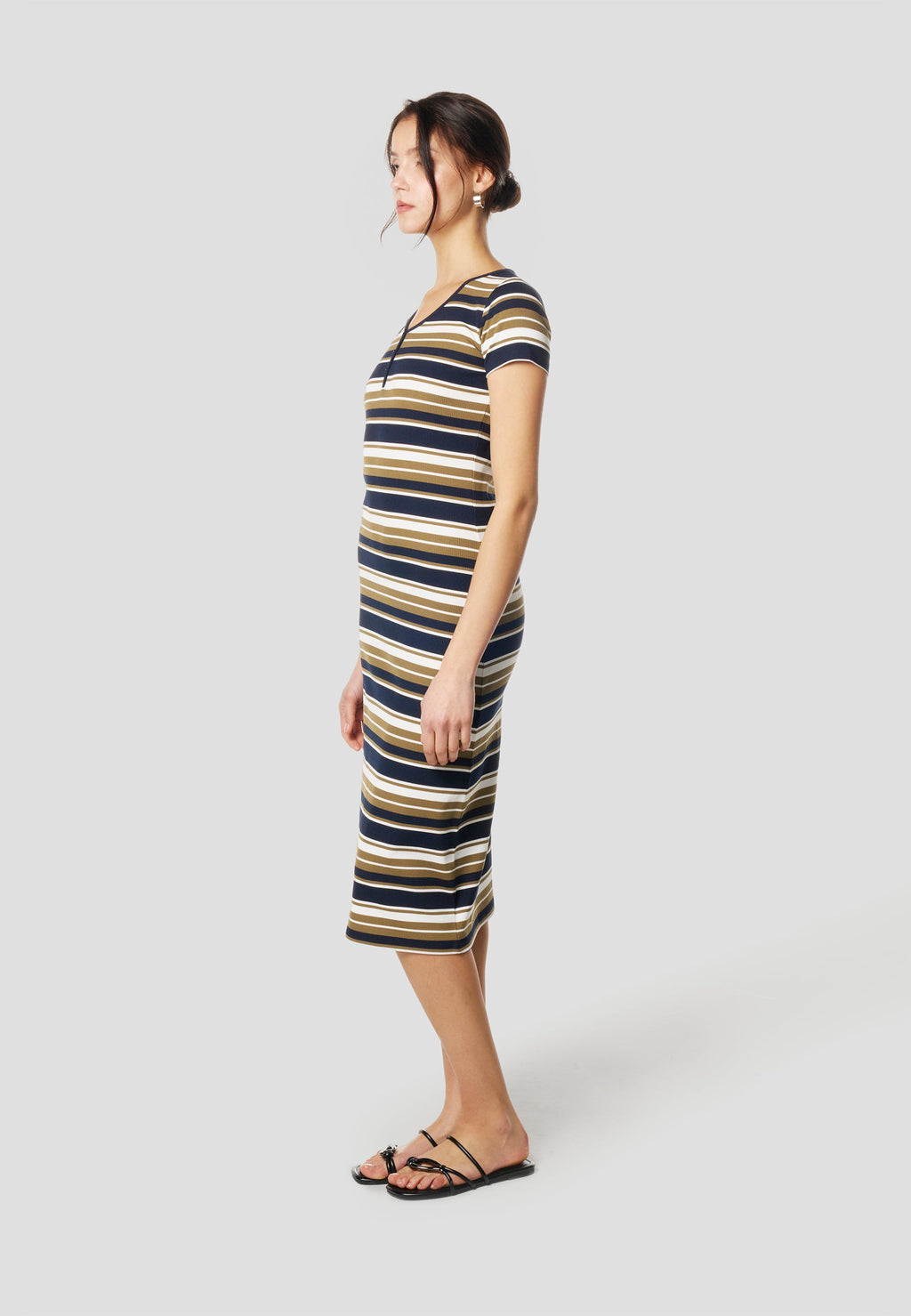 Vestido Midi Mujer Rayas Manga Corta – Koroshi Multicolor