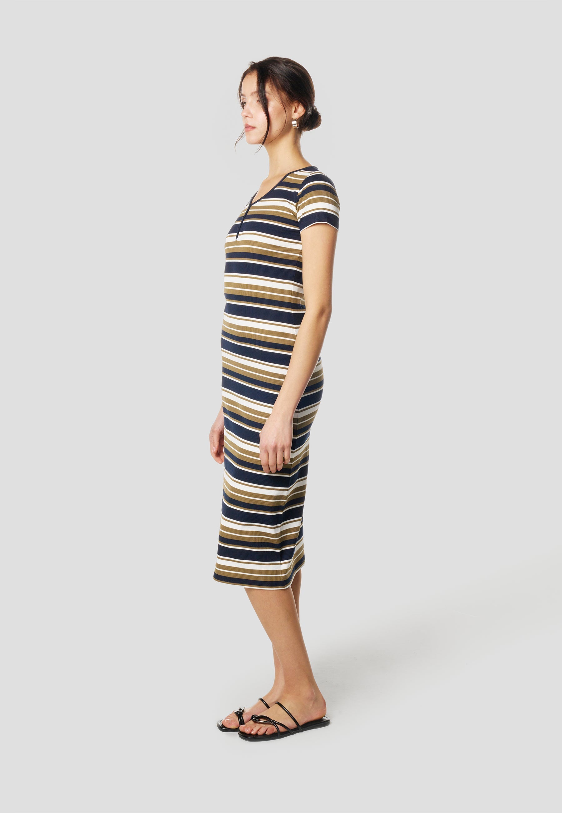 Vestido Midi Mujer Rayas Manga Corta – Koroshi Multicolor