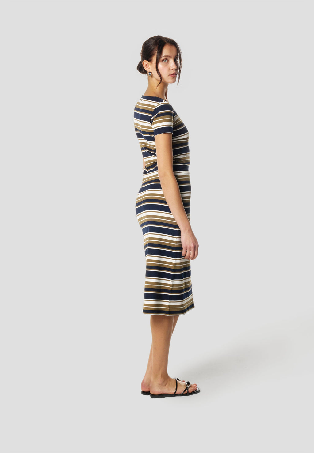 Vestido Midi Mujer Rayas Manga Corta – Koroshi Multicolor