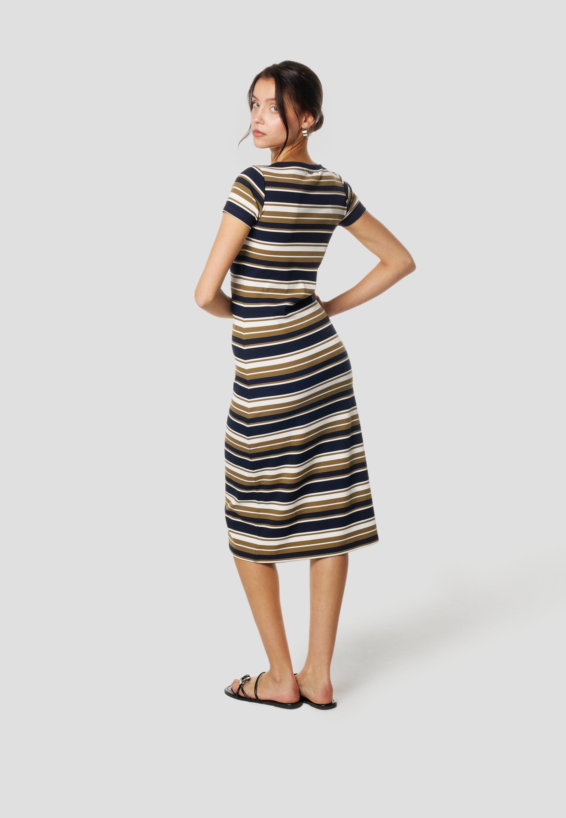 Vestido Midi Mujer Rayas Manga Corta – Koroshi Multicolor