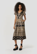 Vestido Largo Mujer Estampado Barroco Manga Corta – Koroshi Negro
