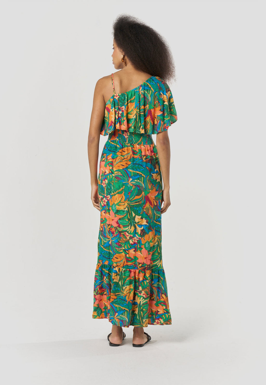 Vestido Largo Mujer Escote Asimétrico Estampado Floral – Koroshi Multicolor