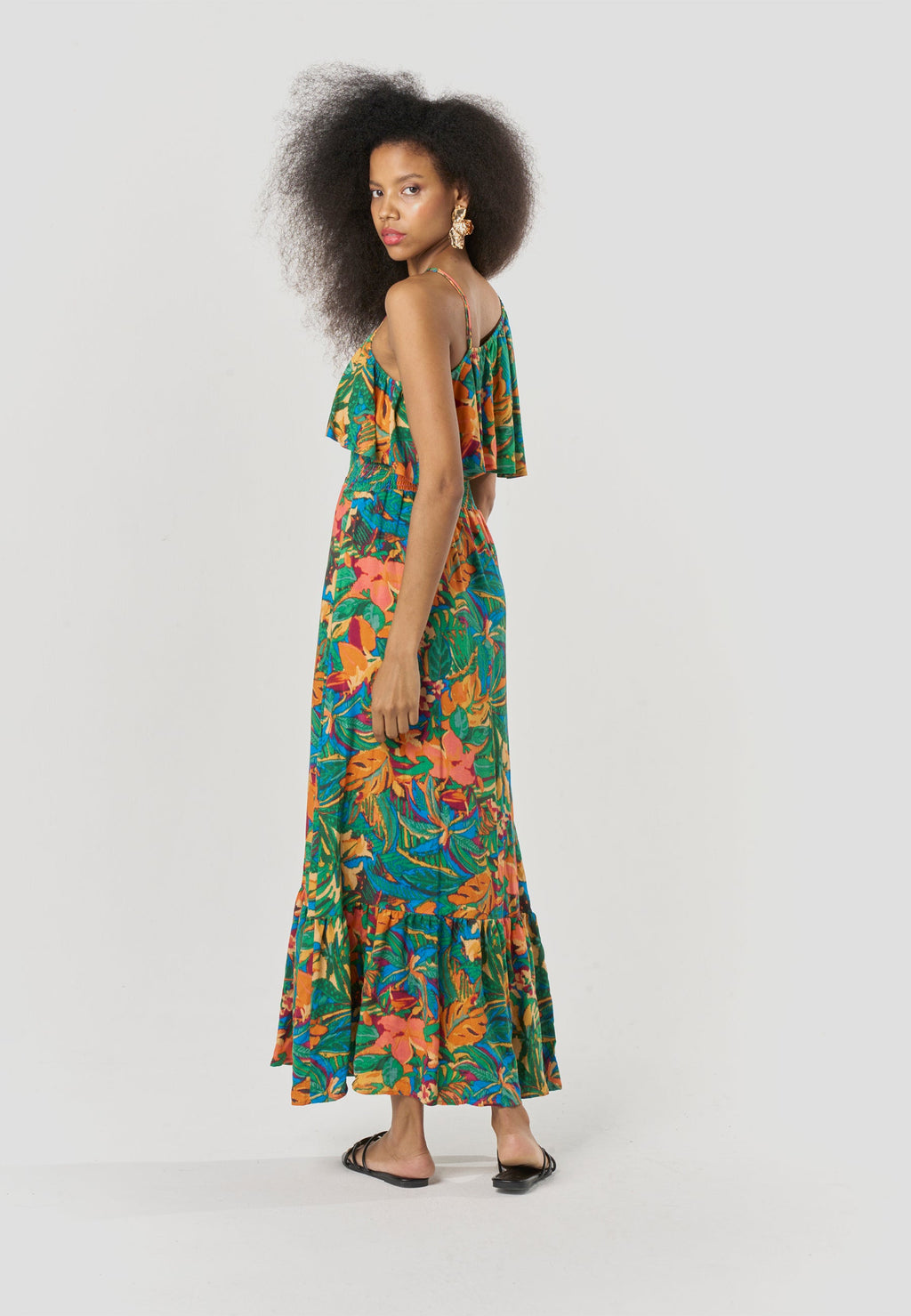 Vestido Largo Mujer Escote Asimétrico Estampado Floral – Koroshi Multicolor