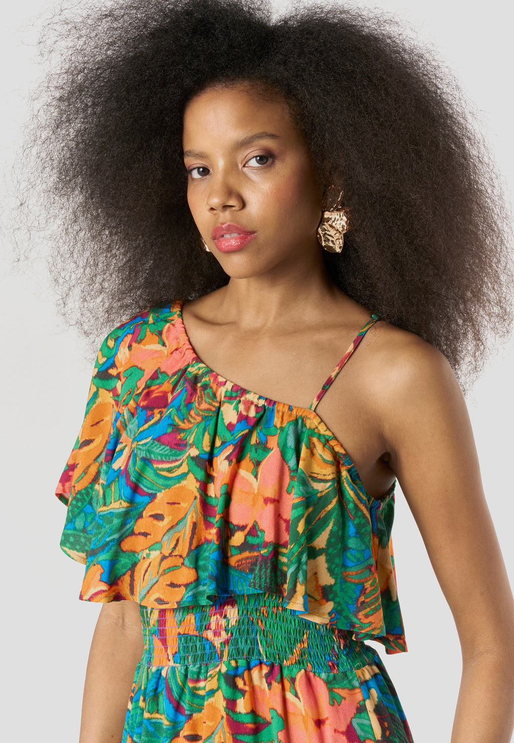 Vestido Largo Mujer Escote Asimétrico Estampado Floral – Koroshi Multicolor