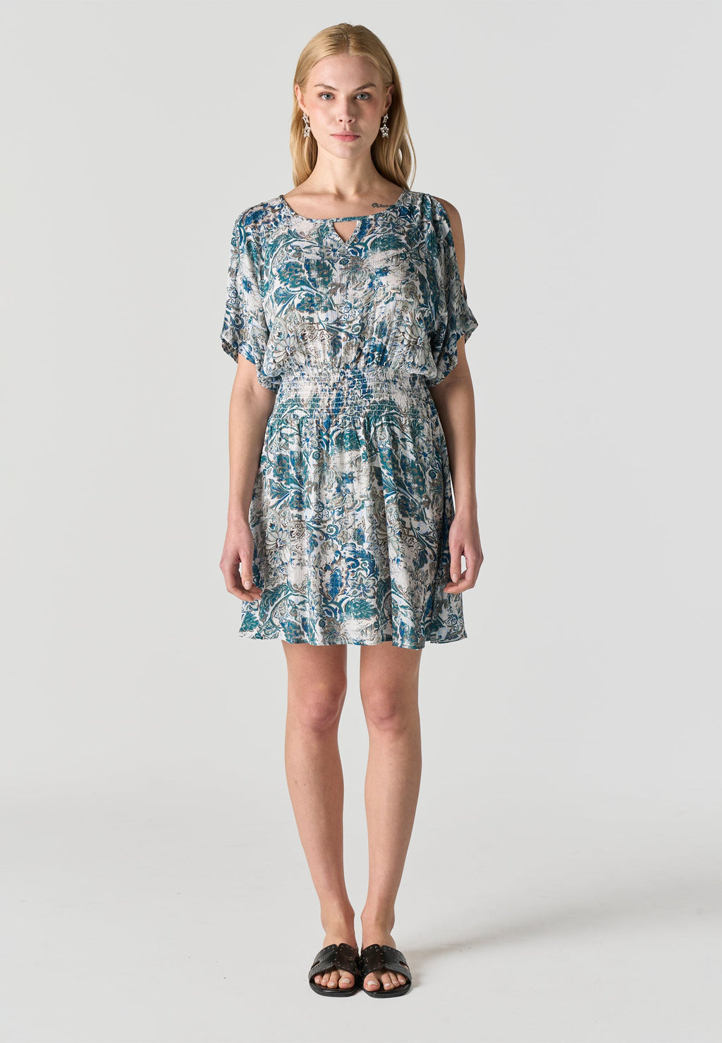 Vestido Mujer Corto Estampado Hombros Descubiertos – Koroshi Multicolor