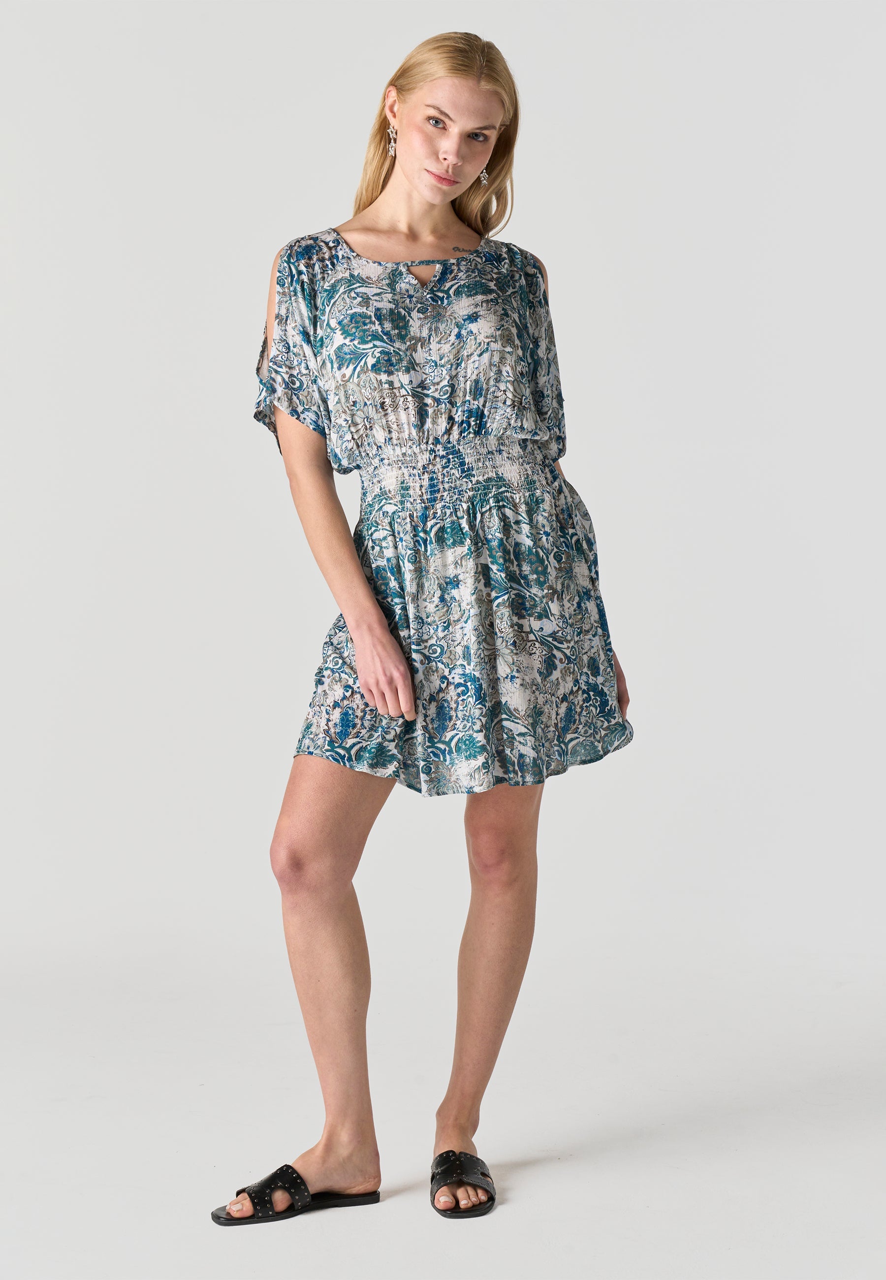 Vestido Mujer Corto Estampado Hombros Descubiertos – Koroshi Multicolor