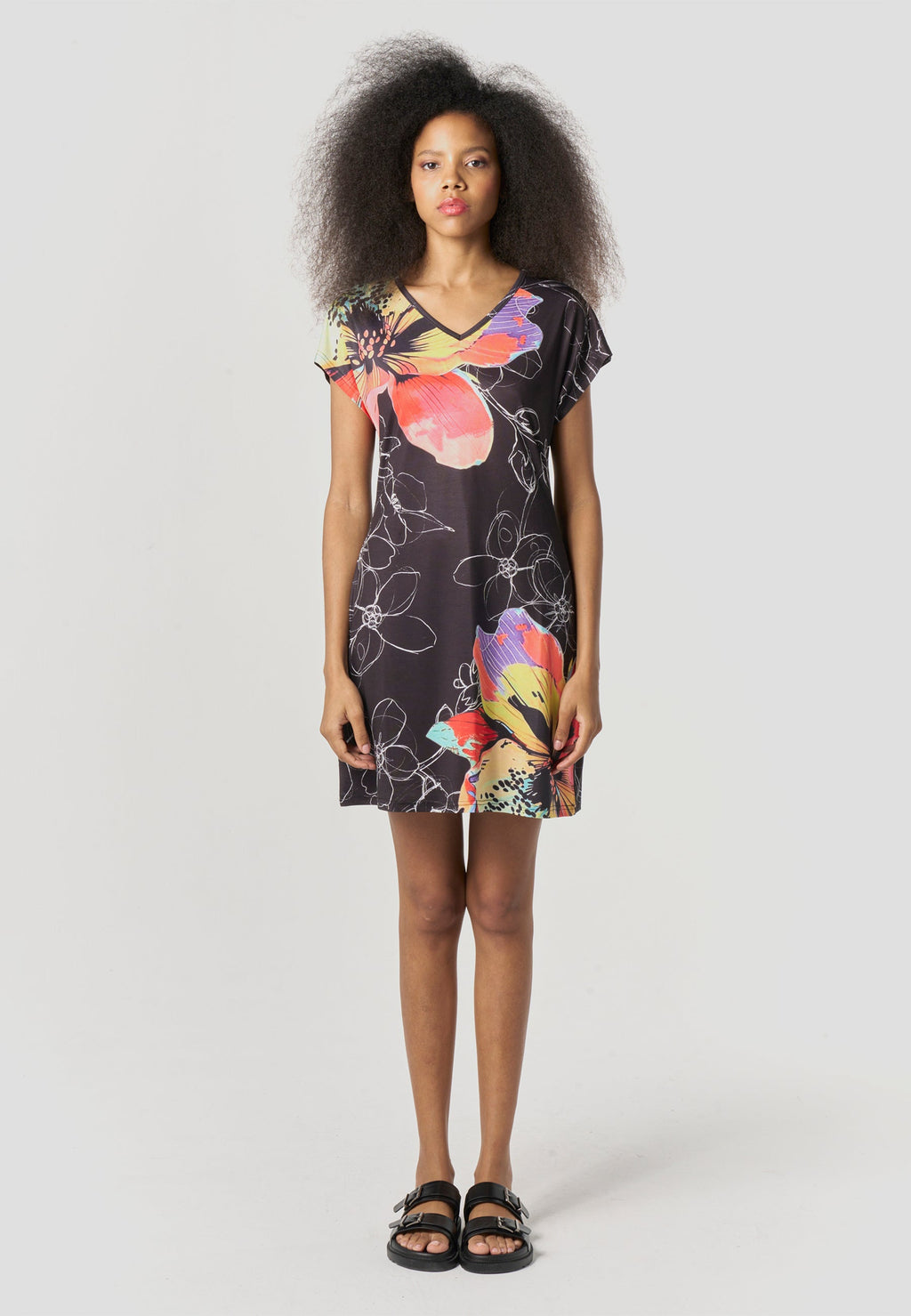 Vestido Mujer Corto Estampado Floral – Koroshi Negro