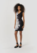 Vestido Mujer Corto Cruzado Estampado Floral – Koroshi Negro