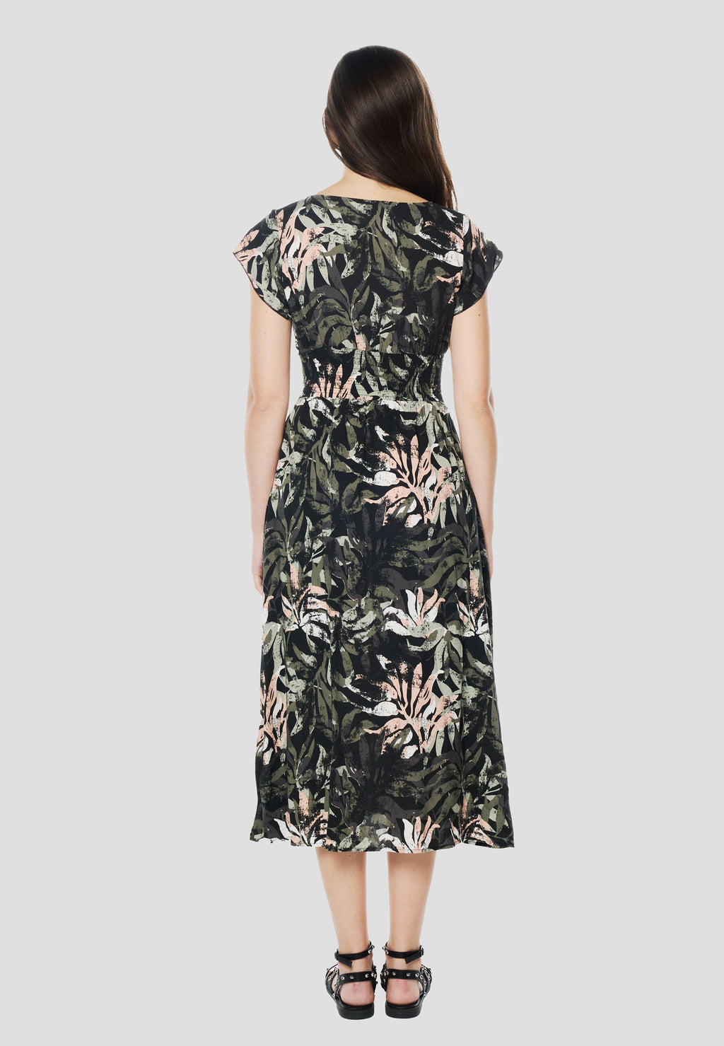 Vestido Midi Viscosa Mujer Estampado Floral Escote V – Koröshi